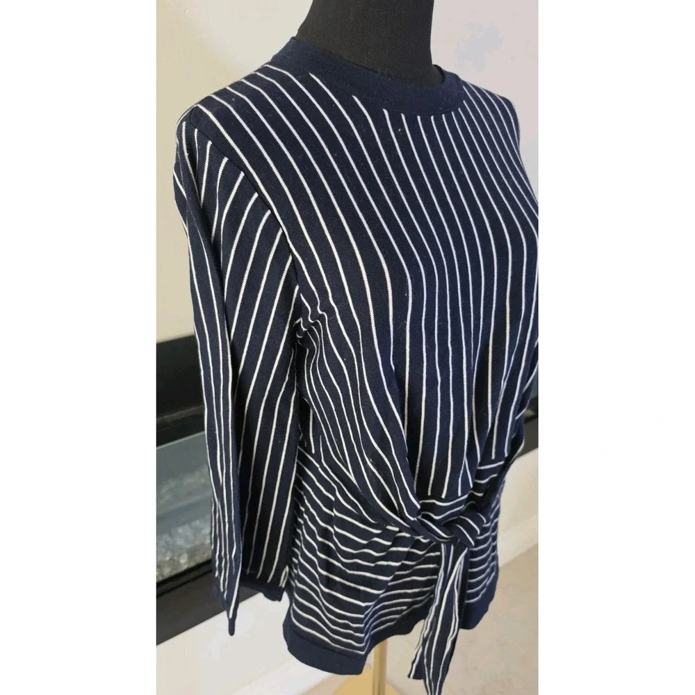 Brooks Brothers Navy Pinstripe Sweater Belted Preppy Old Money Supima Cotton‎ M